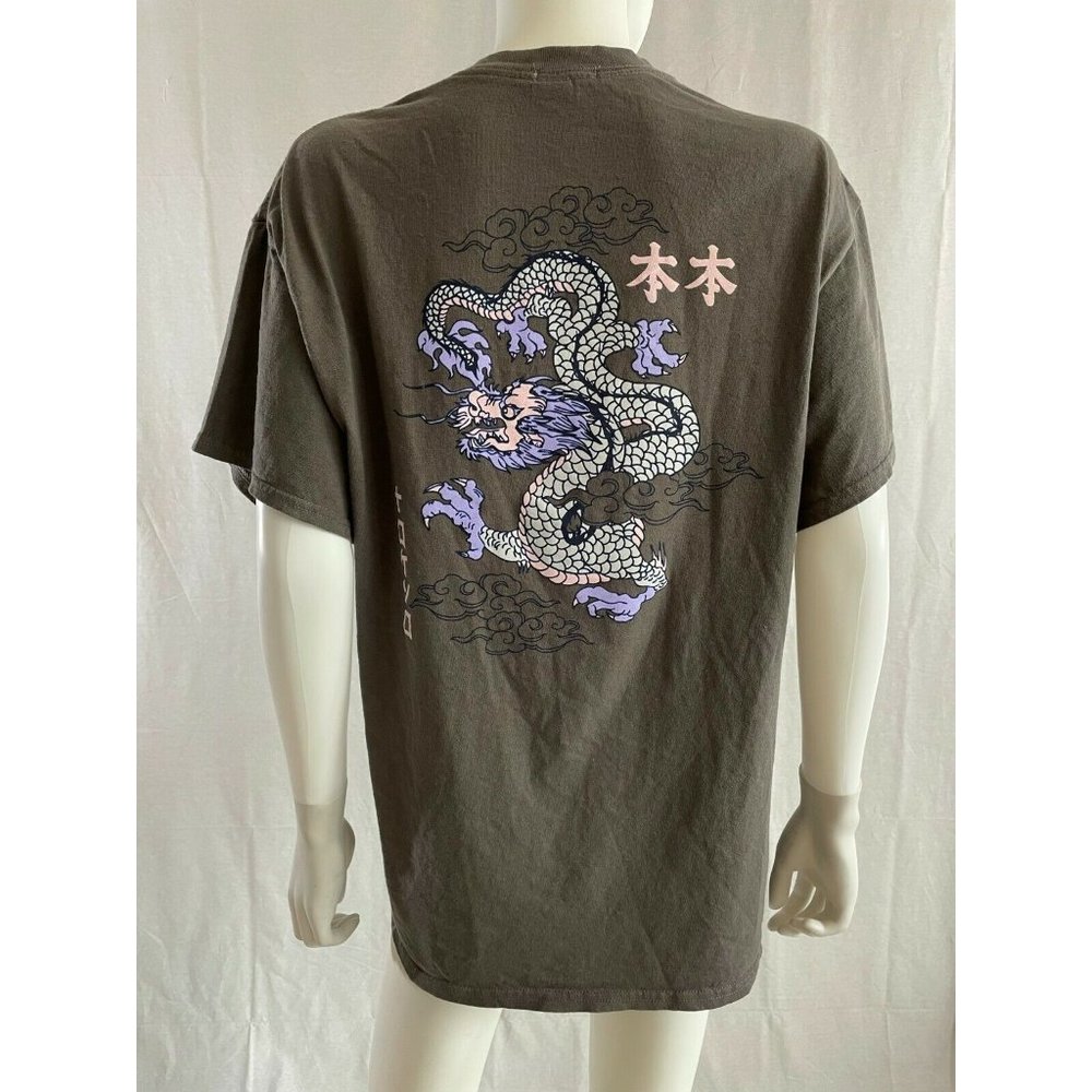 Nastygal Women's T-Shirt Gray Short Sleeve Crew Neck Dragon Size L